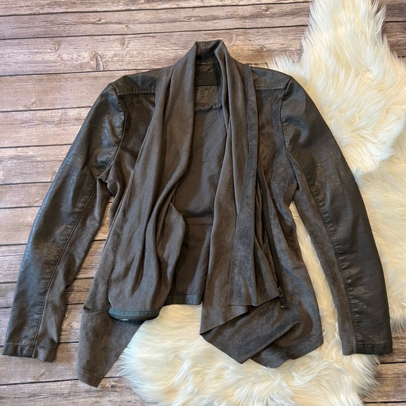 BLANK NYC JACKET DRAPE FRONT FAUX SUEDE ASYMMETRICAL ZIP MOTO GRAY SIZE XS - Picture 3 of 4